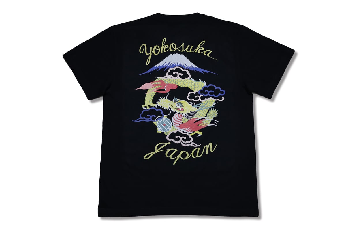 スカシャツ / スーベニアシャツ 龍 鳳凰 刺繍 ブラック サテン スーベニアTシャツ 龍 横須賀 オリジナル スカジャンTシャツ | MIKASA