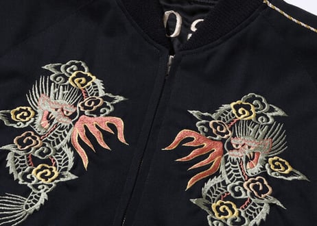 港商スカジャン  Mid 1940s Style Wool Gabardine × Acetate Souvenir Jacket  “YOKOSUKA DRAGON” × “JAPAN MAP”