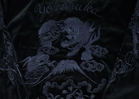 【10月発送】別珍黒刺繍】三笠謹製 オリジナル別珍スカジャン 花龍 綿無薄手 日本製べっちん 横須賀