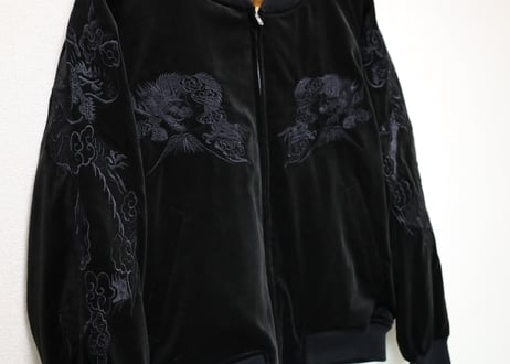 【10月発送】別珍黒刺繍】三笠謹製 オリジナル別珍スカジャン 花龍 綿無薄手 日本製べっちん 横須賀