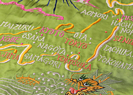 港商スカジャン  Early 1950s Style Acetate × Quilt Souvenir Jacket “JAPAN MAP” × “TIGER PRINT”