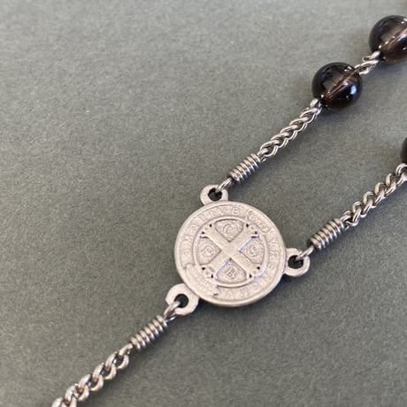 ＊聖ベネディクト＊スモーキークォーツの5連ロザリオ