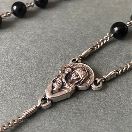 ＊聖母子のメダイ＊黒曜石の5連ロザリオ