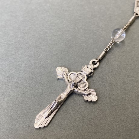 ＊フランス製ヴィンテージのメダイ＊天然水晶の1連ロザリオ