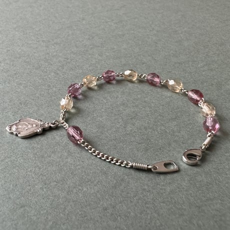 ＊不思議のメダイ2種類＊チェコガラスのロザリオブレスレット（アンティークローズ×ライトトパーズラスター）