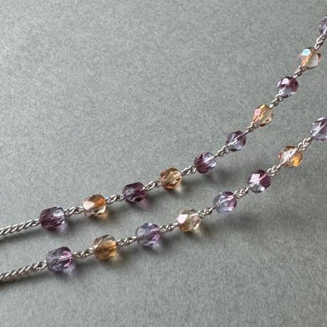 ＊透かしアーチの不思議のメダイ＊チェコガラスの5連ロザリオ（ダブルパープル×クリスタルセルシアン）