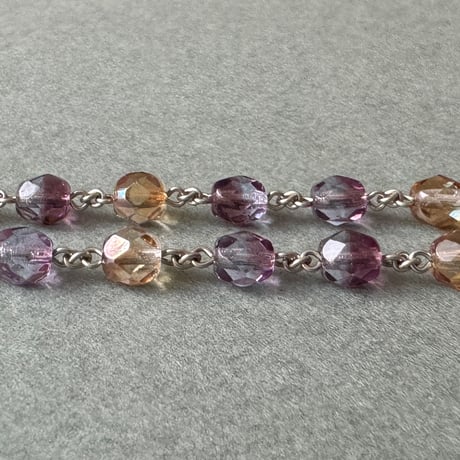 ＊透かしアーチの不思議のメダイ＊チェコガラスの5連ロザリオ（ダブルパープル×クリスタルセルシアン）