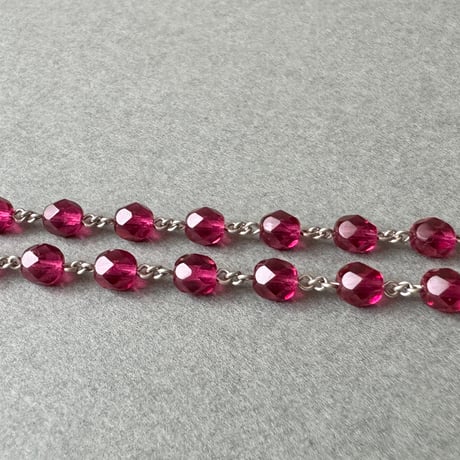 ＊薔薇とファティマの聖母＊聖霊のクロス＊チェコガラスの5連ロザリオ（フューシャ）