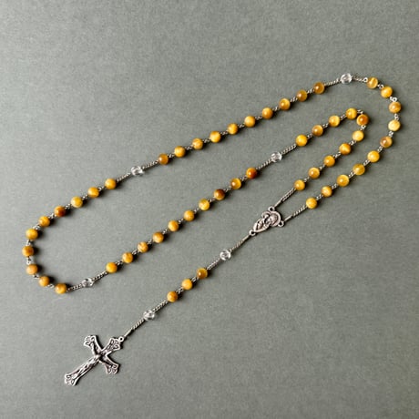 ＊聖母子のメダイ＊ゴールデンタイガーアイとツイストカット水晶の5連ロザリオ