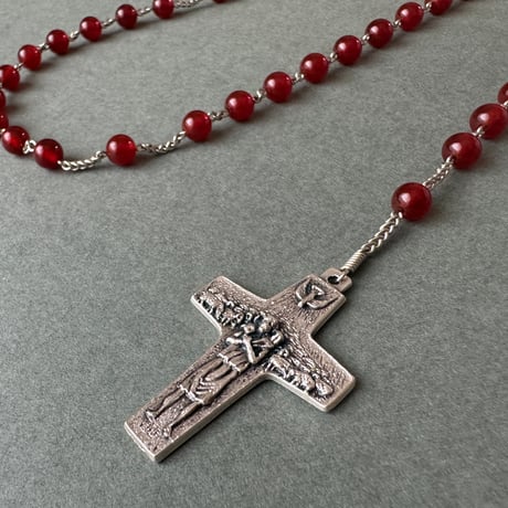 ＊大天使ミカエルと教皇フランシスコの5連ロザリオ（天然石4種類）