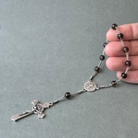 ＊聖ベネディクトと不思議のメダイのクロス＊スモーキークォーツの1連ロザリオ