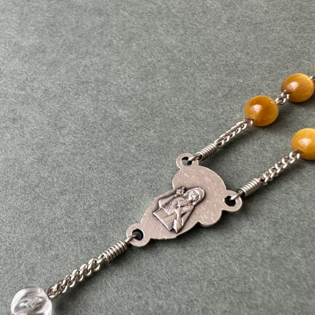 ＊聖母子のメダイ＊ゴールデンタイガーアイとツイストカット水晶の5連ロザリオ