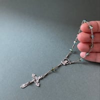 ＊カリスとホスチアのクロス＊チェコガラスの1連ロザリオ（ライトエメラルドセルシアン）