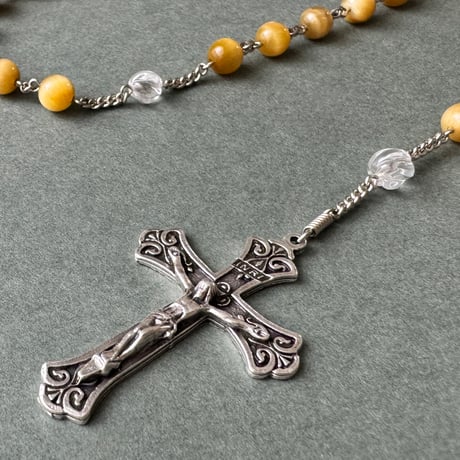 ＊聖母子のメダイ＊ゴールデンタイガーアイとツイストカット水晶の5連ロザリオ