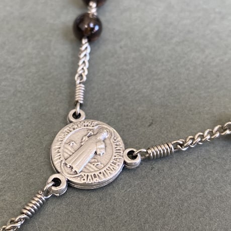 ＊聖ベネディクト＊スモーキークォーツの5連ロザリオ