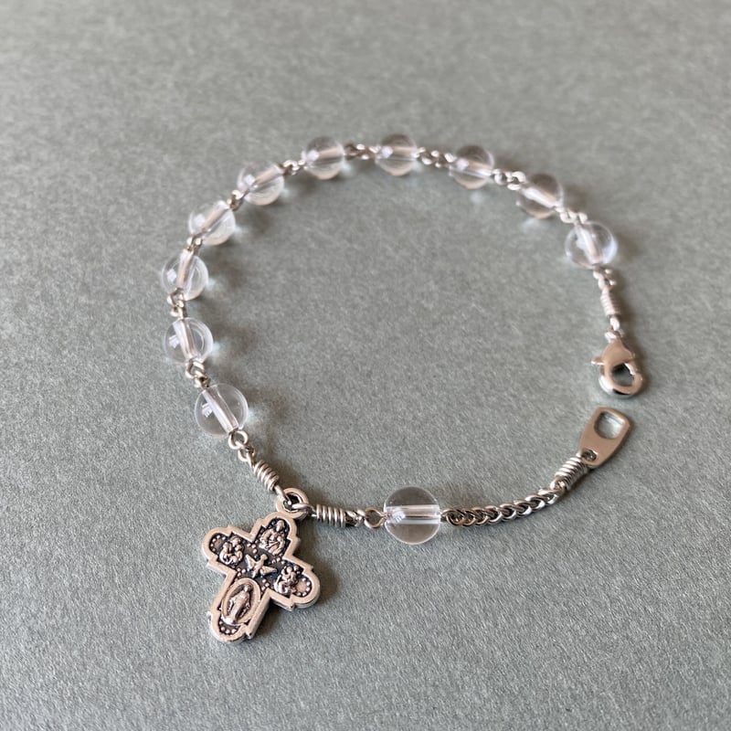 メダイ全6種類＊天然水晶のロザリオブレスレット | 長崎編みロザリオ