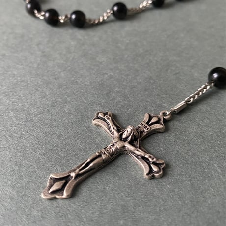 ＊聖母子のメダイ＊黒曜石の5連ロザリオ