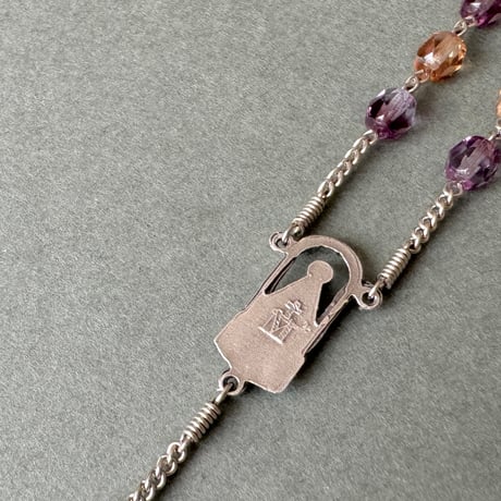 ＊透かしアーチの不思議のメダイ＊チェコガラスの5連ロザリオ（ダブルパープル×クリスタルセルシアン）