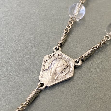 ＊フランス製ヴィンテージのメダイ＊天然水晶の1連ロザリオ