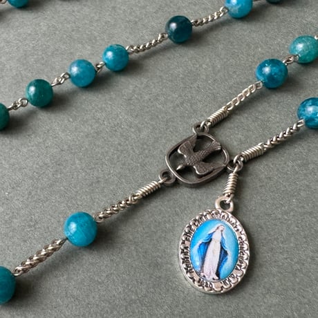 ＊聖霊との不思議のメダイ＊ブルーアパタイトの5連ロザリオ