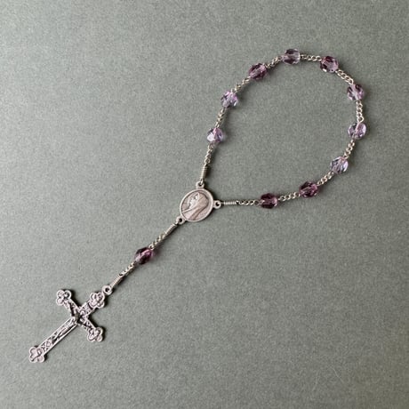 ＊横顔のマリア様とトリニティのクロス＊チェコガラスの1連ロザリオ（アメジスト×アレキサンドライト）