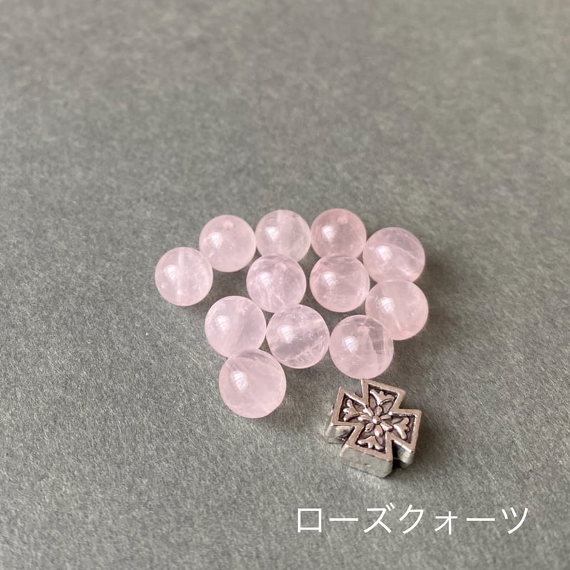 カトリック　ロザリオ　手編み　ピンクメノウ　長崎編み お花模様のクロス＊ロザリオブレスレット（天然石8種類より） | 長崎