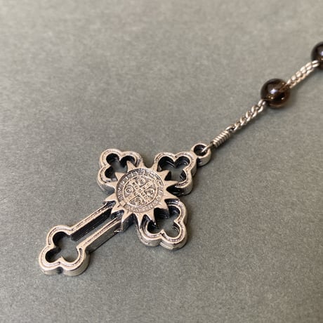 ＊聖ベネディクト＊スモーキークォーツの5連ロザリオ