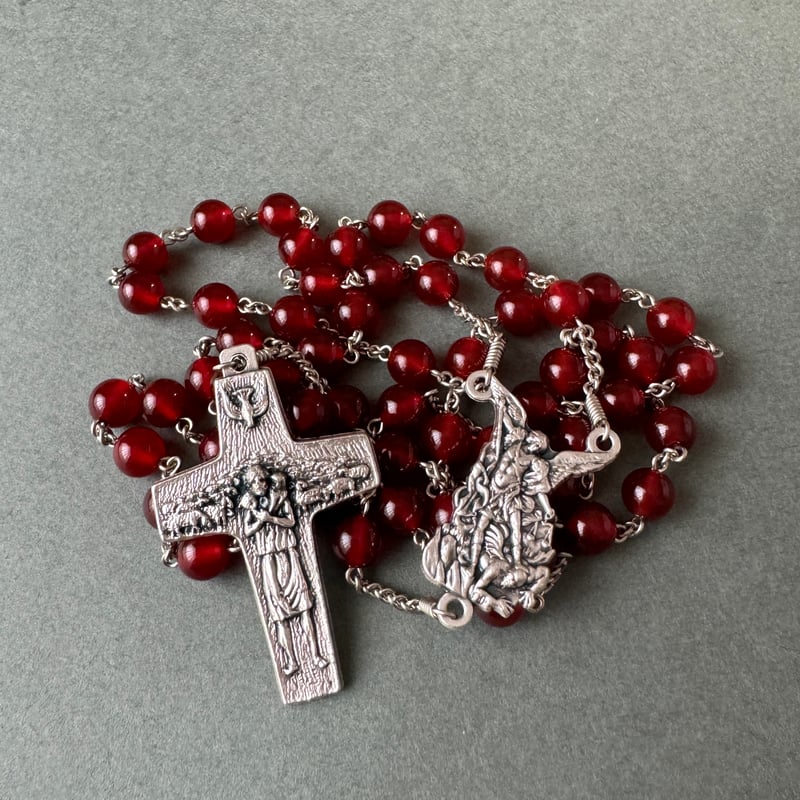 天然石7種類＊大天使ミカエルと教皇フランシスコのロザリオ | 長崎編み