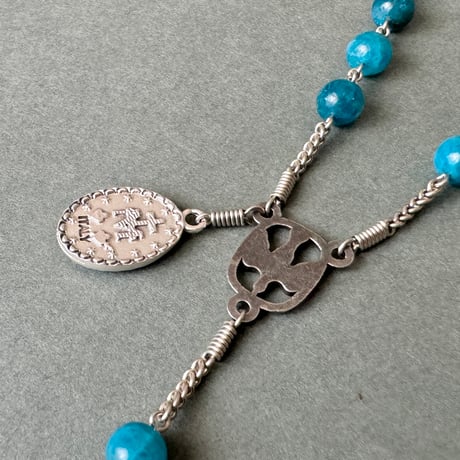 ＊聖霊との不思議のメダイ＊ブルーアパタイトの5連ロザリオ