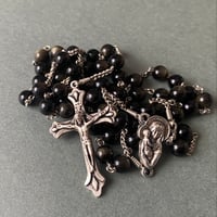 ＊聖母子のメダイ＊黒曜石の5連ロザリオ