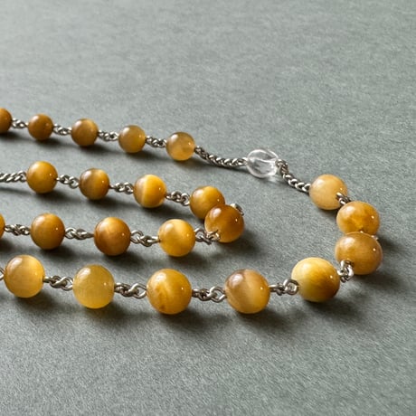 ＊聖母子のメダイ＊ゴールデンタイガーアイとツイストカット水晶の5連ロザリオ