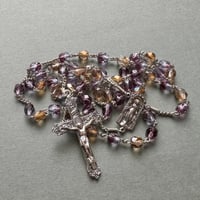 ＊透かしアーチの不思議のメダイ＊チェコガラスのロザリオ＊ダブルパープル×クリスタルセルシアン