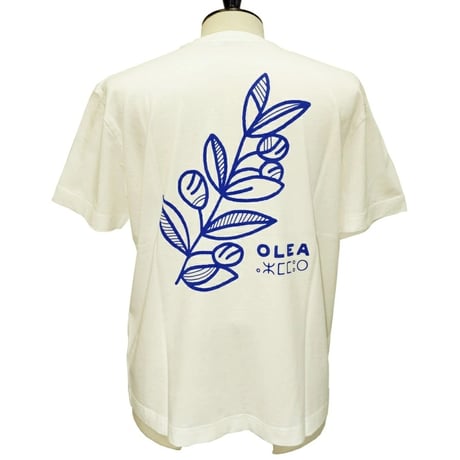 OLOW（オロウ） Tシャツ バックプリント 植物のイラストホワイトｘネイビー コットン100% 白色【セシル・ジャイヤール】（ OL512008-18 ）