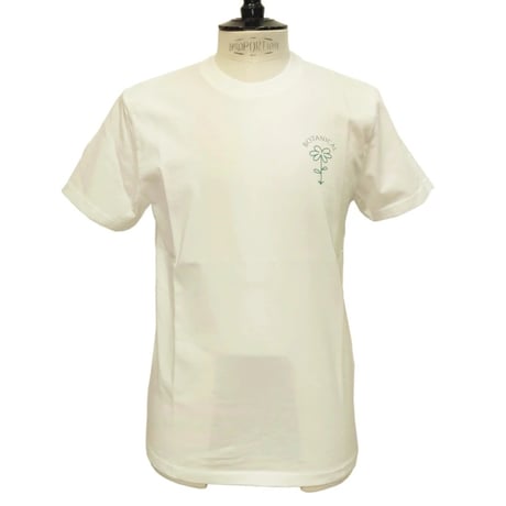 OLOW（オロウ） Tシャツ バックプリント 植物のイラスト  ホワイト 白ｘグリーン オーガニックコットン100% ゆったりシルエット【サイモン・ランドレイン】（OL612001-01）