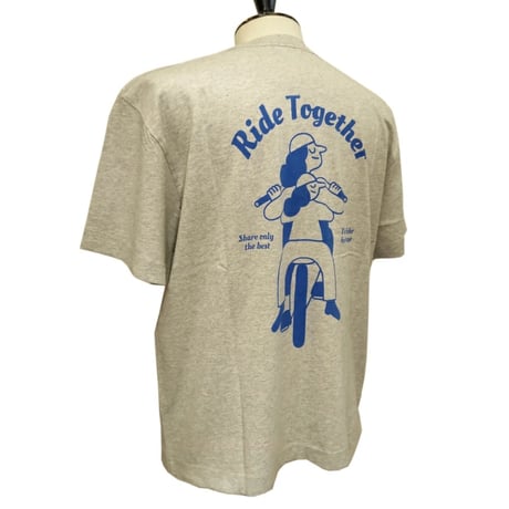 OLOW（オロウ） Tシャツ バックプリント 自転車のイラスト グレーｘブルー オーガニックコットン100% ゆったりシルエット【サイモン・ランドレイン】（OL612002-90 ）