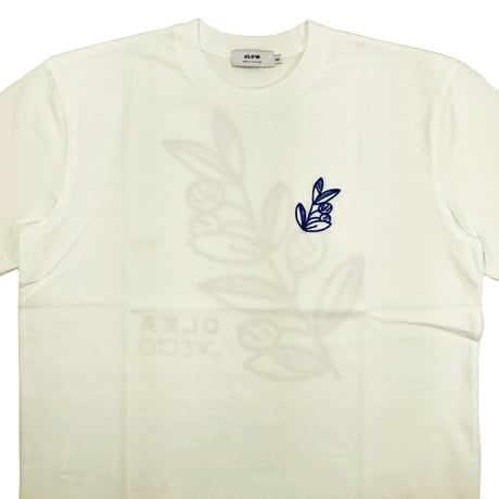 OLOW（オロウ） Tシャツ バックプリント 植物のイラストホワイトｘネイビー コットン100% 白色【セシル・ジャイヤール】（ OL512008-18 ）