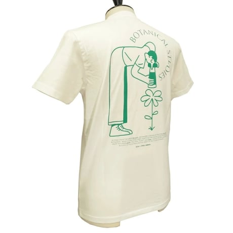 OLOW（オロウ） Tシャツ バックプリント 植物のイラスト  ホワイト 白ｘグリーン オーガニックコットン100% ゆったりシルエット【サイモン・ランドレイン】（OL612001-01）