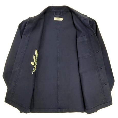 OLOW（オロウ） カバーオール ワークジャケット メンズ  ネイビー コットンツイル お花の刺繍付き オーガニックコットン セシル・ジャイヤール（OL514002-80）