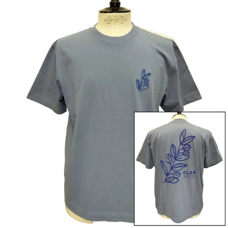 OLOW（オロウ） Tシャツ バックプリント 植物のイラスト ブルーグレーｘネイビー コットン100% 【セシル・ジャイヤール】（ OL512008-88）