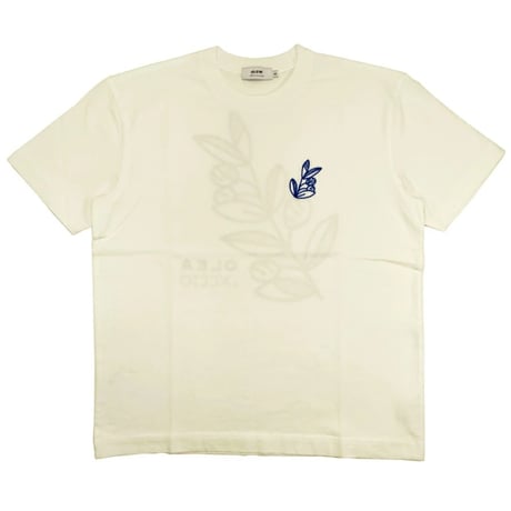 OLOW（オロウ） Tシャツ バックプリント 植物のイラストホワイトｘネイビー コットン100% 白色【セシル・ジャイヤール】（ OL512008-18 ）