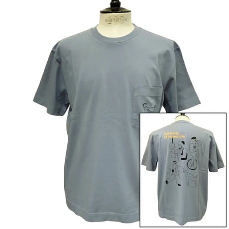 OLOW（オロウ） Tシャツ バックプリント 人と犬などのイラスト ブルーグレー オーガニックコットン100% ゆったりシルエット【ケイト・マクエニフ】（OL612002-81 ）