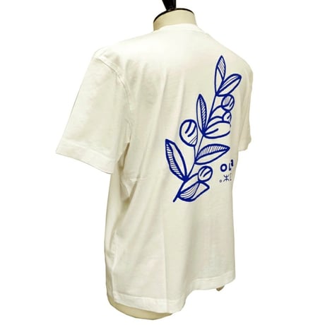 OLOW（オロウ） Tシャツ バックプリント 植物のイラストホワイトｘネイビー コットン100% 白色【セシル・ジャイヤール】（ OL512008-18 ）