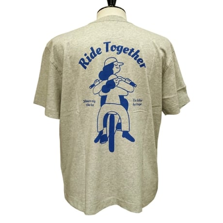 OLOW（オロウ） Tシャツ バックプリント 自転車のイラスト グレーｘブルー オーガニックコットン100% ゆったりシルエット【サイモン・ランドレイン】（OL612002-90 ）