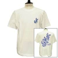 OLOW（オロウ） Tシャツ バックプリント 植物のイラストホワイトｘネイビー コットン100% 白色【セシル・ジャイヤール】（ OL512008-18 ）