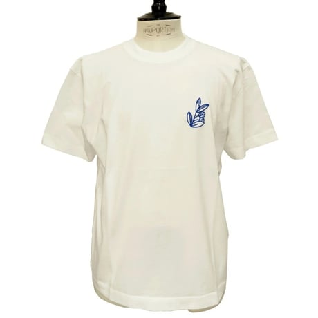 OLOW（オロウ） Tシャツ バックプリント 植物のイラストホワイトｘネイビー コットン100% 白色【セシル・ジャイヤール】（ OL512008-18 ）