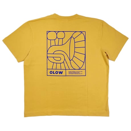 OLOW（オロウ） Tシャツ バックプリント 楽器イメージのイラストマスタードｘブルー オーガニックコットン100% ゆったりシルエット【フロリアン・ガロウ】（ OL612002-20）