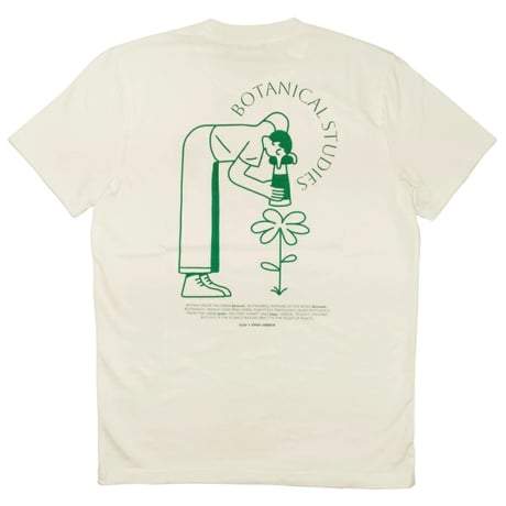 OLOW（オロウ） Tシャツ バックプリント 植物のイラスト  ホワイト 白ｘグリーン オーガニックコットン100% ゆったりシルエット【サイモン・ランドレイン】（OL612001-01）