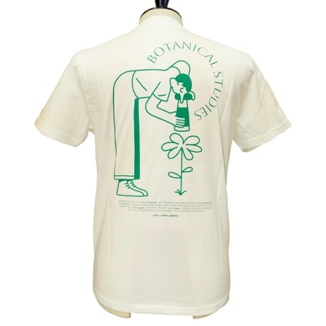 OLOW（オロウ） Tシャツ バックプリント 植物のイラスト  ホワイト 白ｘグリーン オーガニックコットン100% ゆったりシルエット【サイモン・ランドレイン】（OL612001-01）