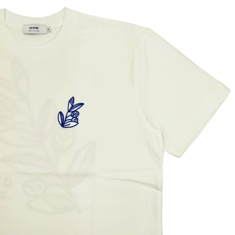 OLOW（オロウ） Tシャツ バックプリント 植物のイラストホワイトｘネイビー コットン100% 白色【セシル・ジャイヤール】（ OL512008-18 ）