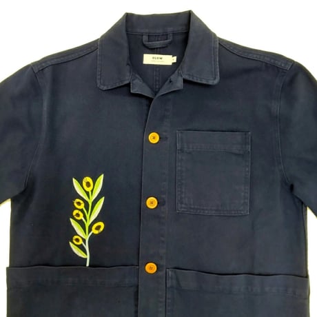 OLOW（オロウ） カバーオール ワークジャケット メンズ  ネイビー コットンツイル お花の刺繍付き オーガニックコットン セシル・ジャイヤール（OL514002-80）